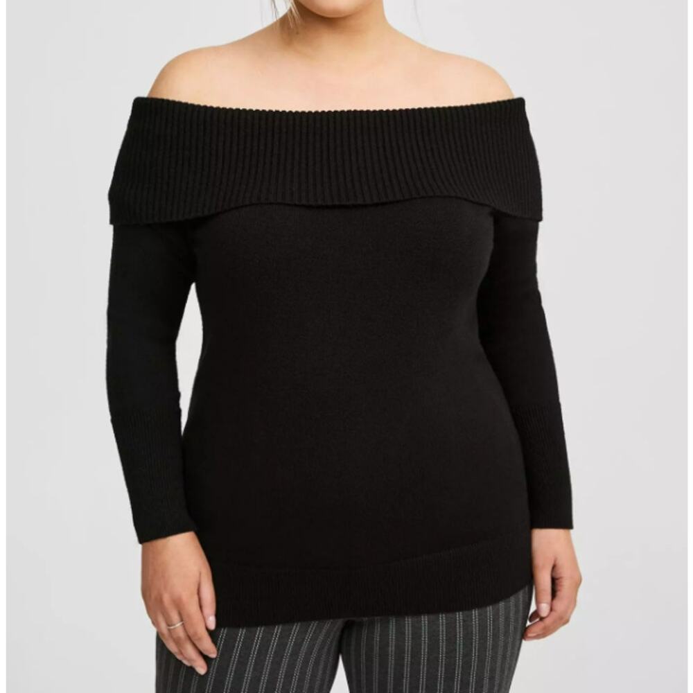 New Torrid Womens 1X Top Plus Size Black Pullover Off Shoulder Sweater
